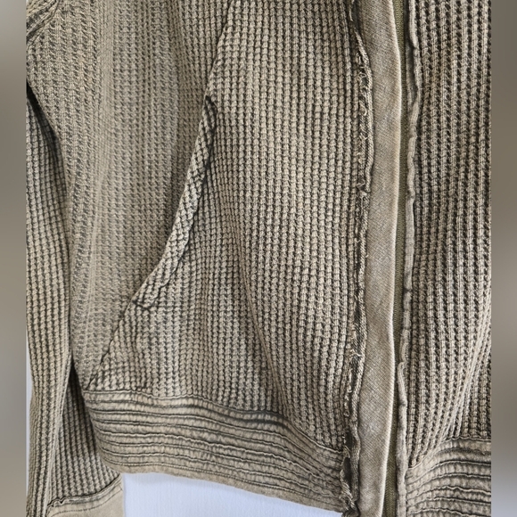 Free People One Mason Hoodie Jacket Army Green Waffle Knit Small - Picture 5 of 8